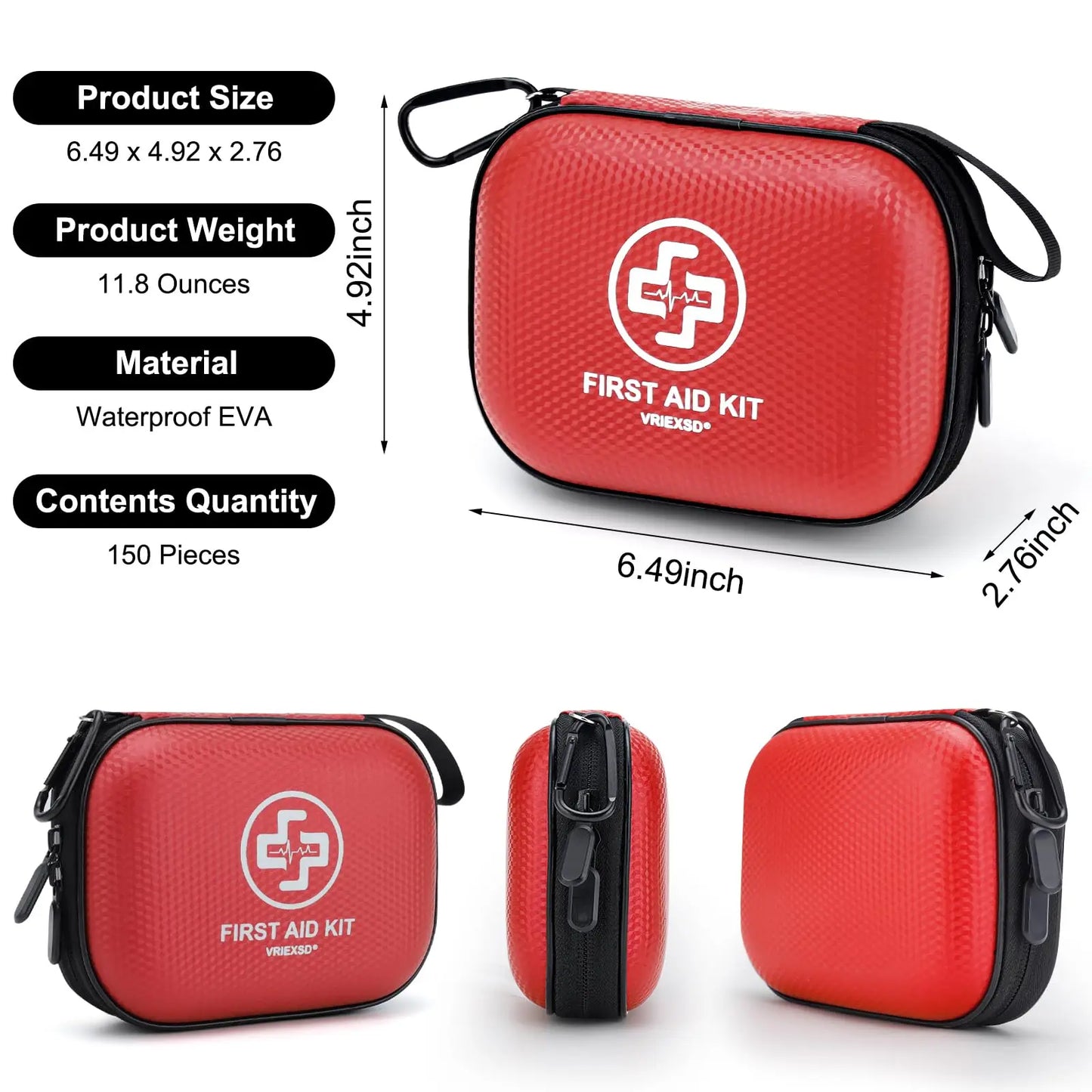 First Aid Kit 150 Piece Waterproof Hard Shell For Home Car Travel