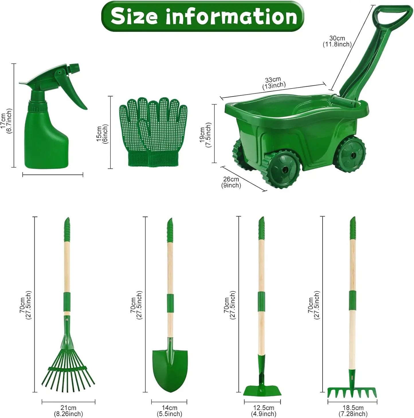 Kids Gardening Tools Set 7 Piece Wheelbarrow Shovel Rake
