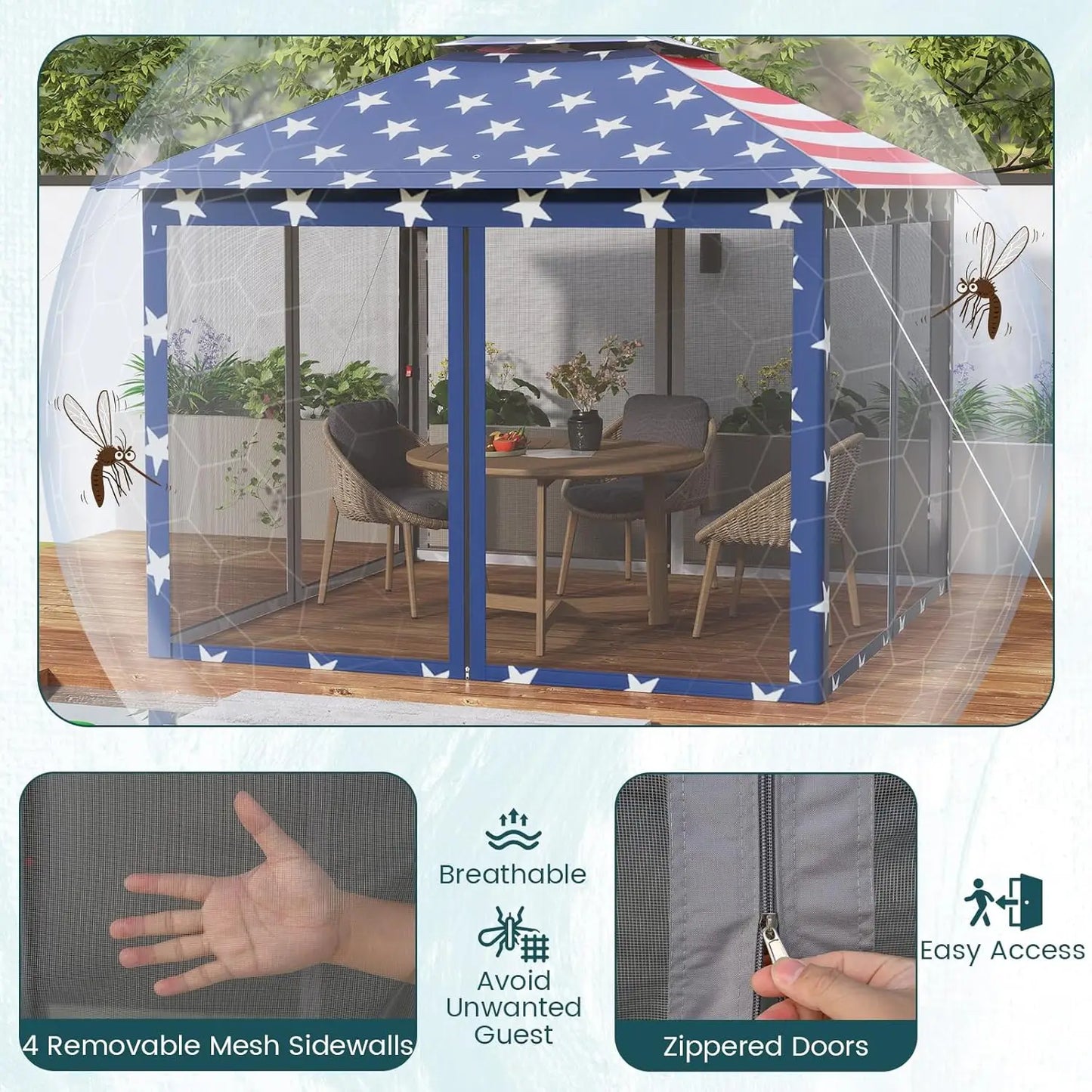 Pop Up Gazebo Portable Canopy Vented Top Mesh Netting Sidewalls