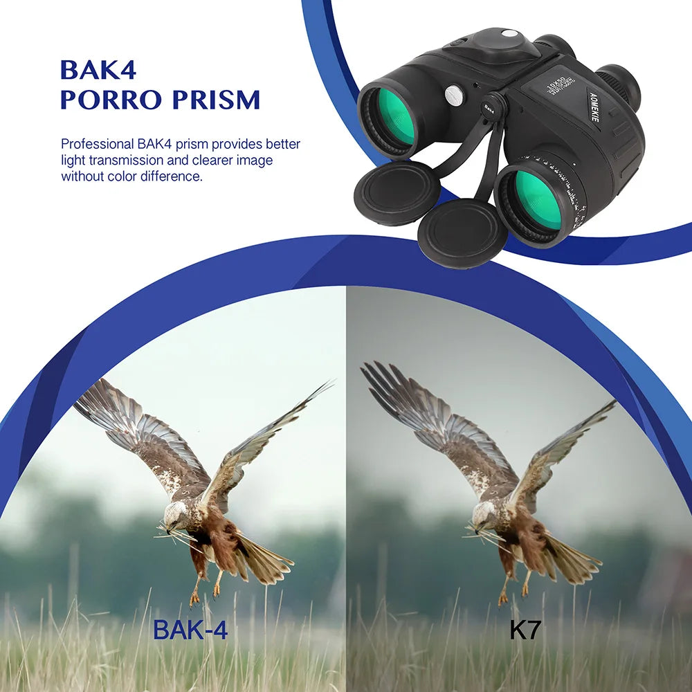 Marine Waterproof Binoculars Rangefinder Compass BAK4 FMC Lenses