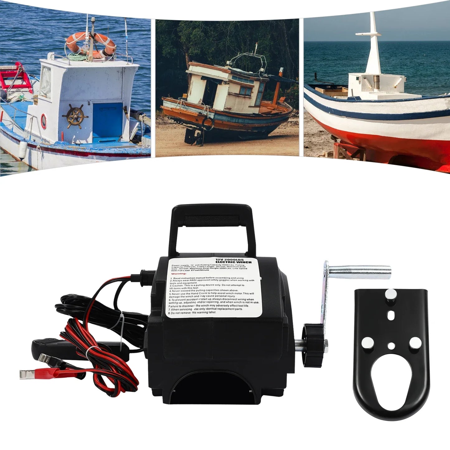 12V DC Electric Winch With Remote Control And Boat Rope