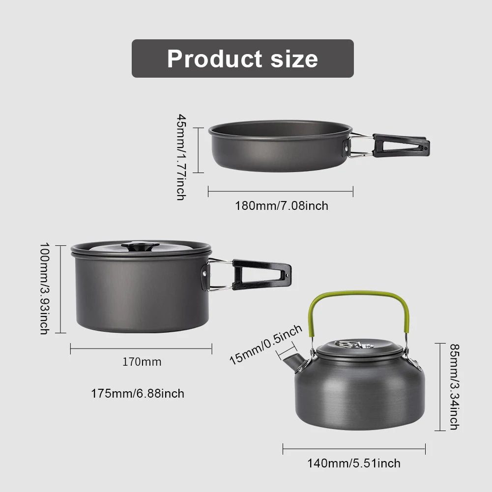 MOJOYCE Camping Cookware Set 3Pcs Pot Kettle With Mesh Bag