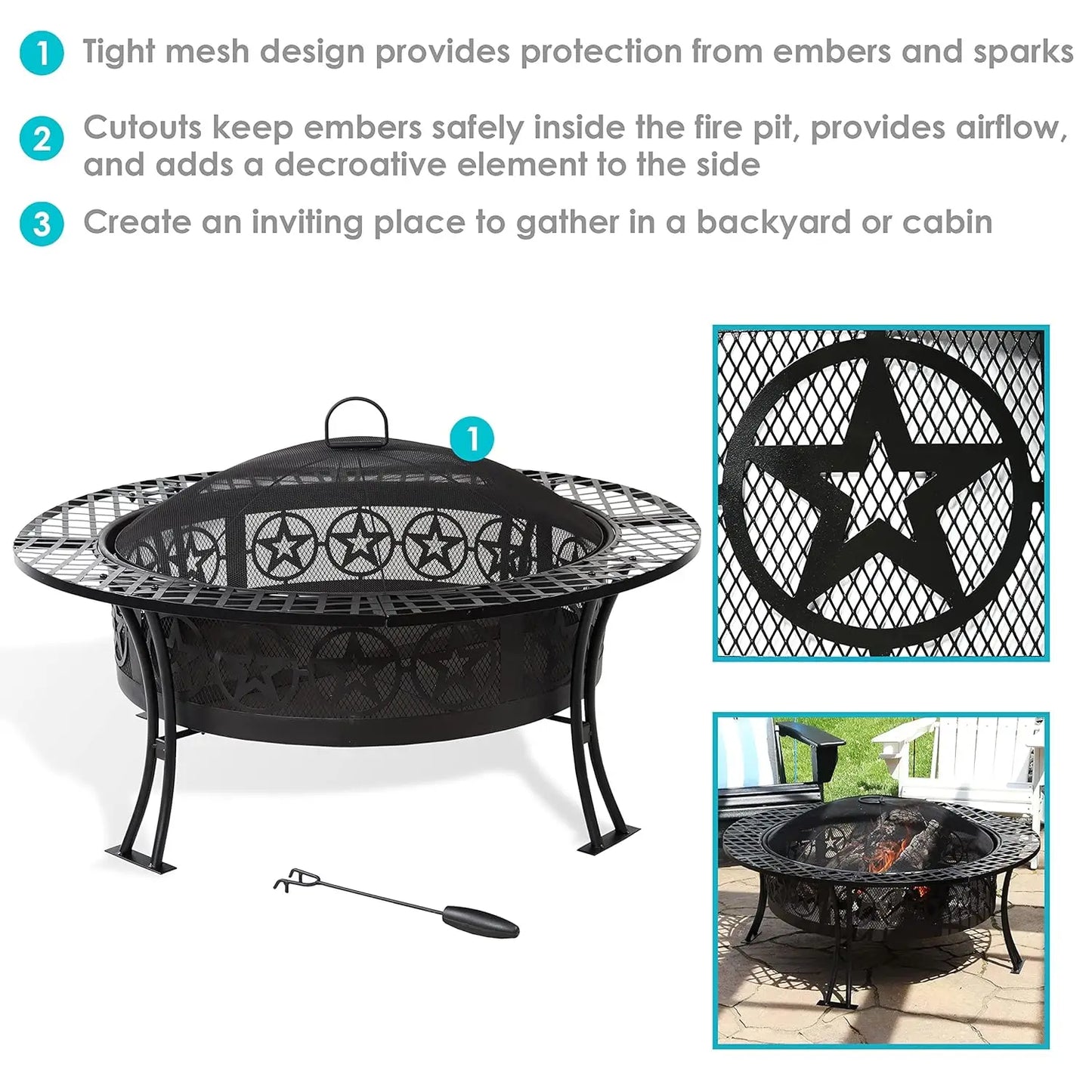 Steel Fire Pit Table With Spark Screen And Poker Outdoor