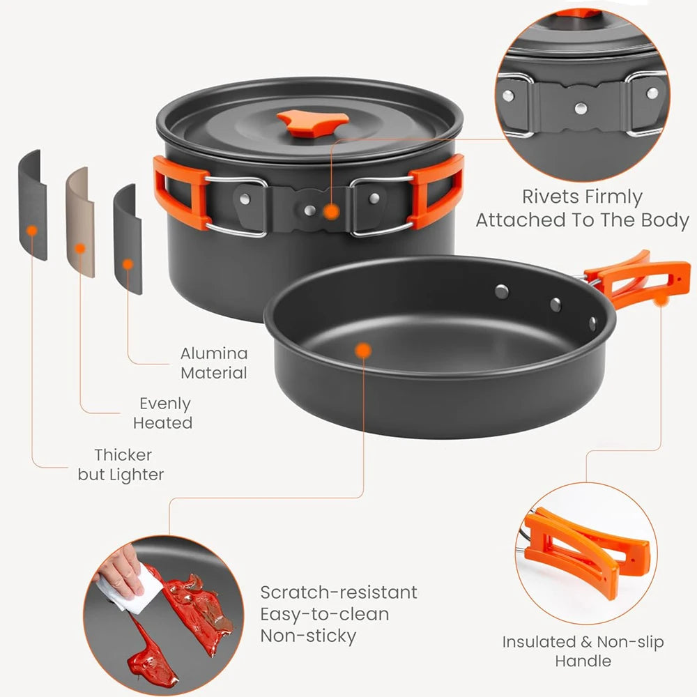 Portable Camping Cookware Set For Backpacking Pot And Pan Kit