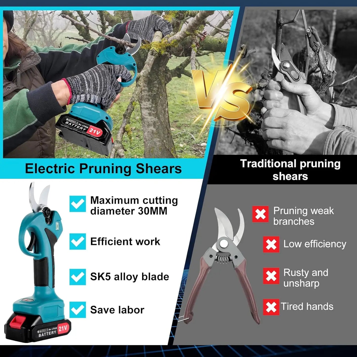 Cordless Electric Pruning Shears With LCD Display And SK5 Blade