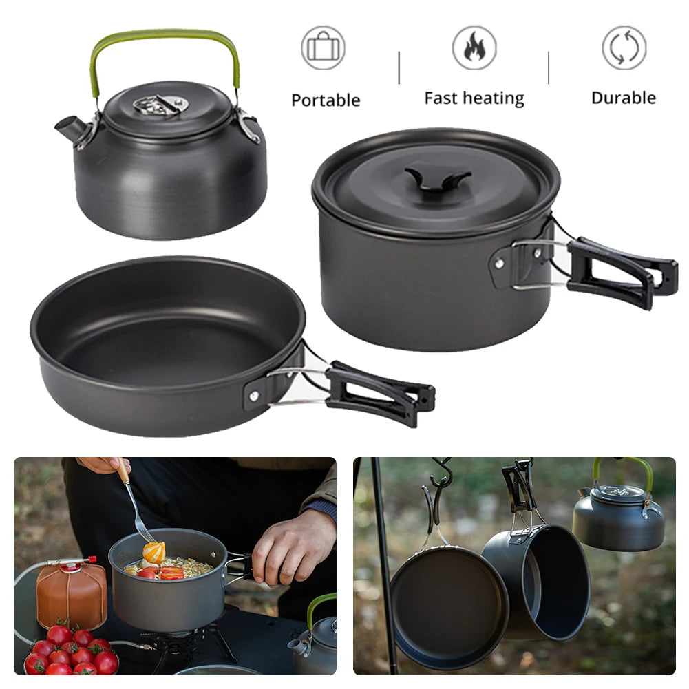 MOJOYCE Camping Cookware Set 3Pcs Pot Kettle With Mesh Bag