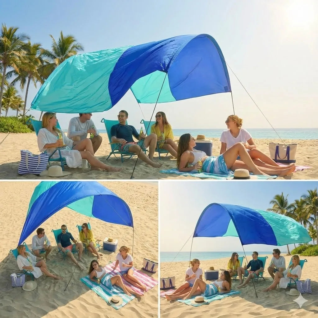 Wind Resistant Beach Shade Tent With Sand Anchors UPF 50