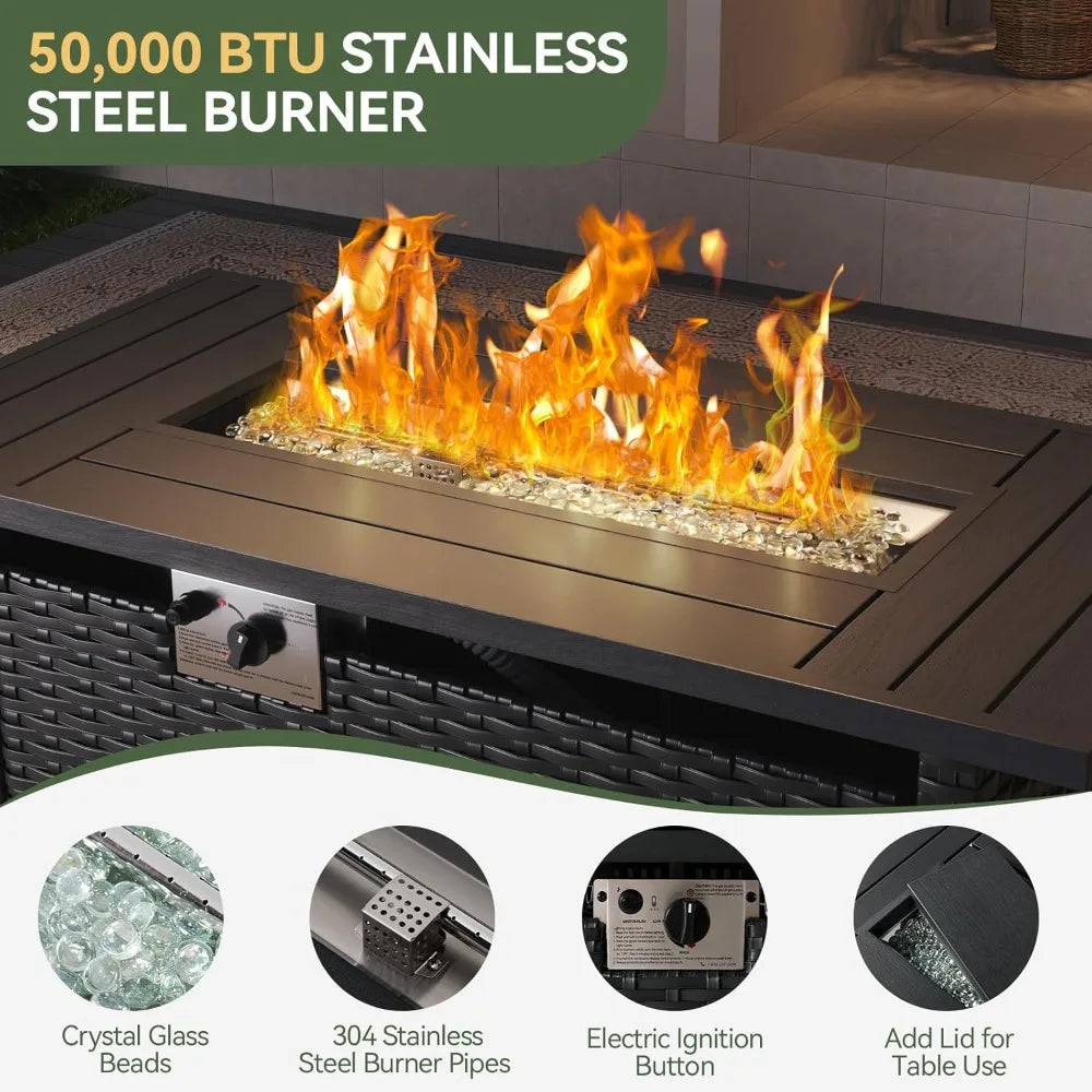 Outdoor Patio Furniture Set With Fire Pit Table 7-Piece