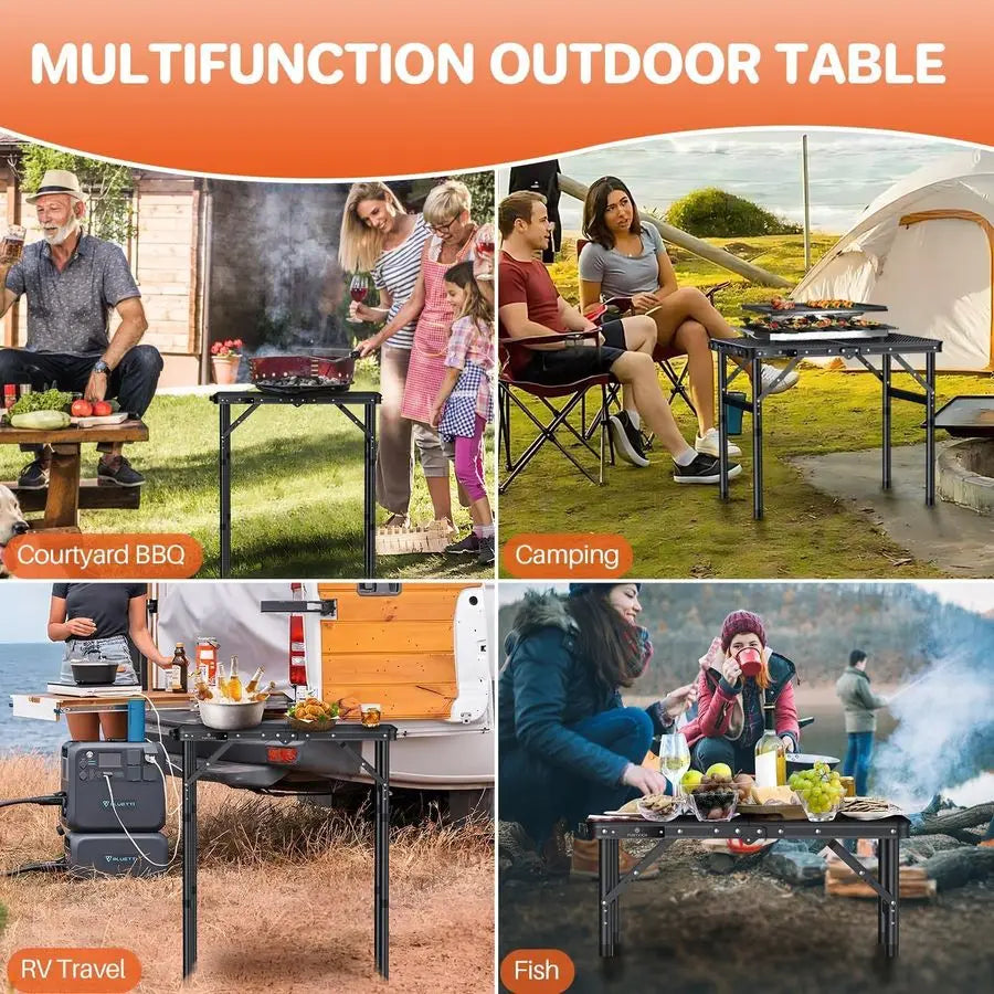 Folding Outdoor Portable Grill Table With Adjustable Heights