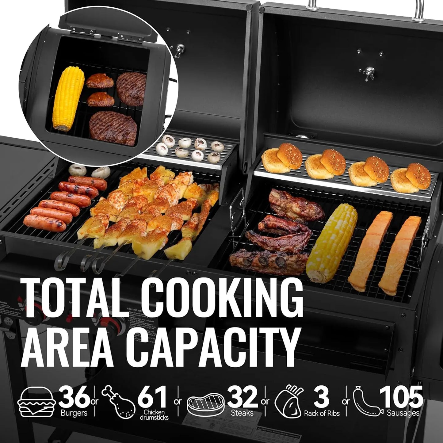 Dual Fuel Charcoal And Gas Grill With Offset Smoker
