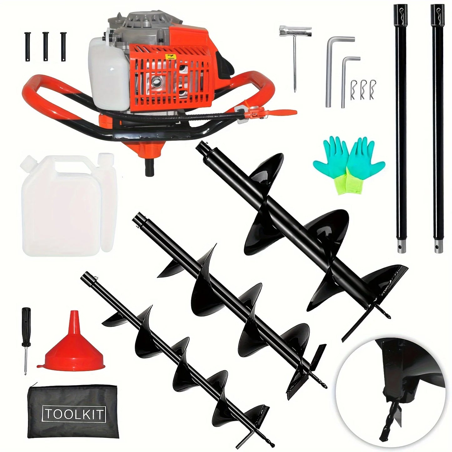 Earth Auger Post Hole Digger With 2 Extensions And Bits