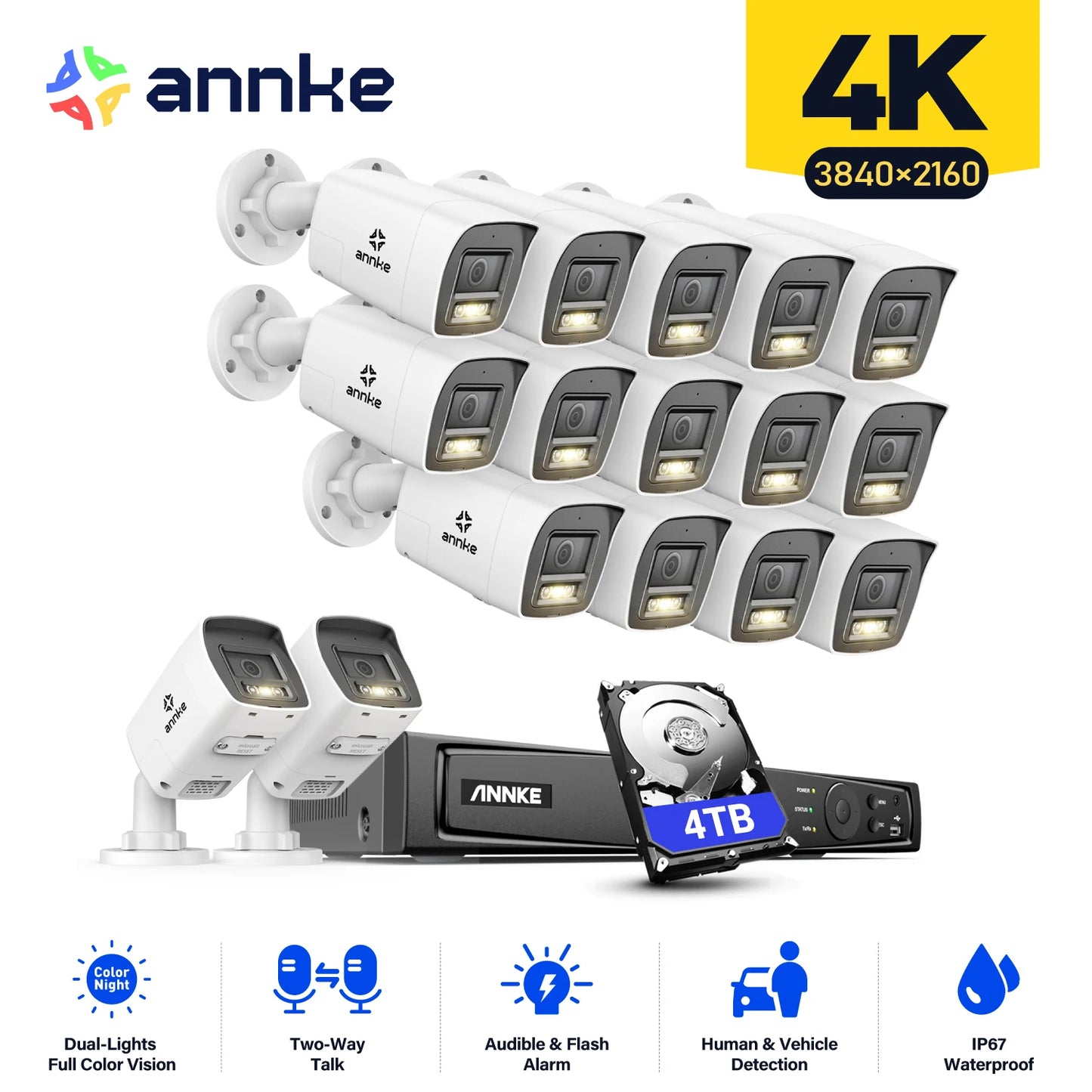 ANNKE 16CH 4K PoE NVR Security System With 8MP Cameras