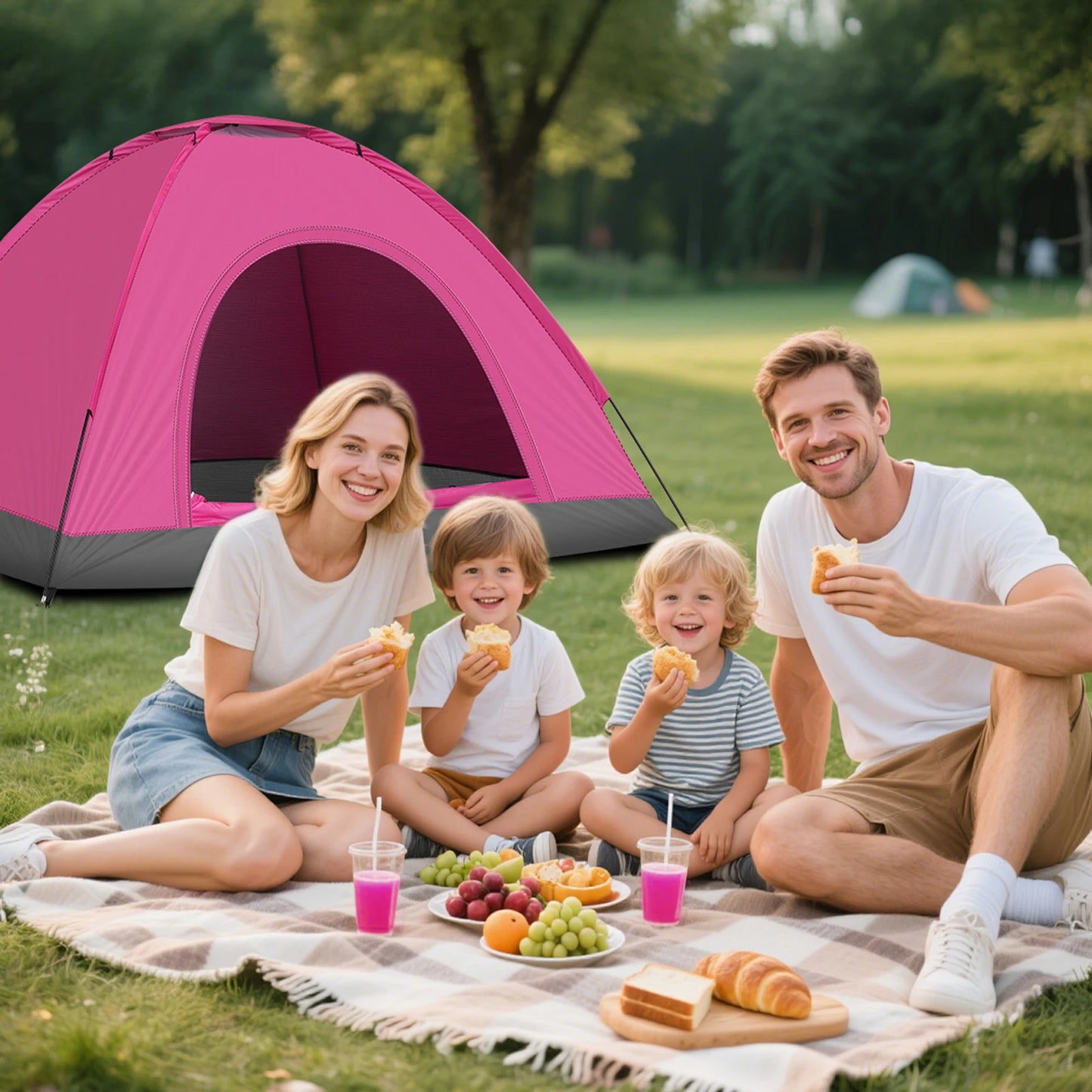 Waterproof Camping Dome Tent 180T Polyester Fiberglass Poles