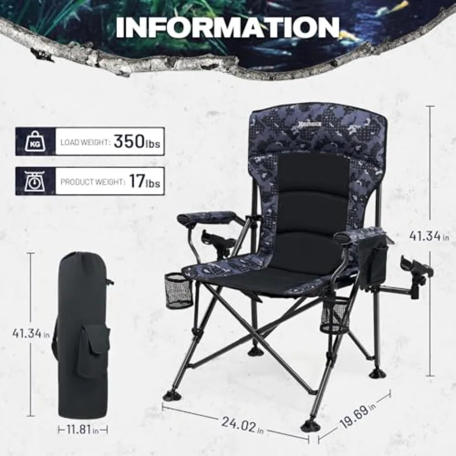Oversized Folding Fishing Chair With Rod Holder And Cup Holder
