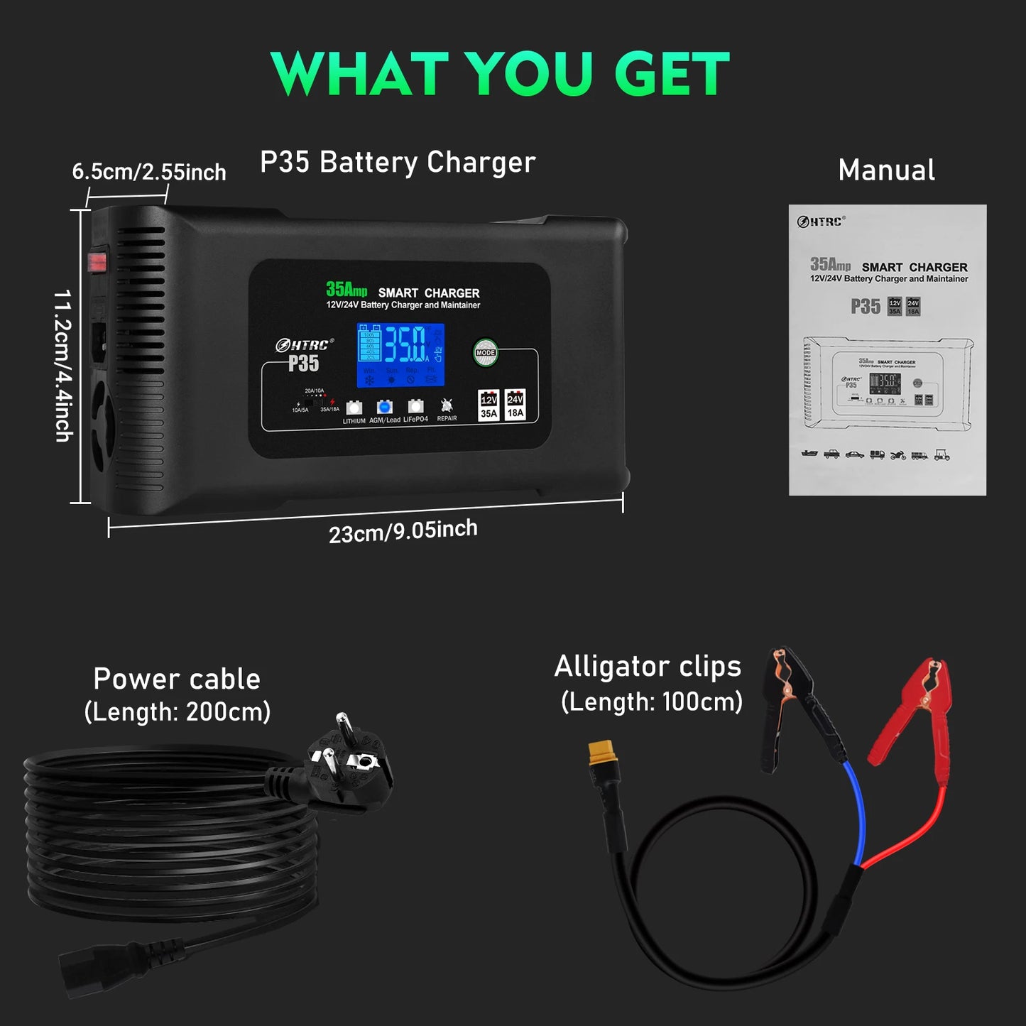 HTRC P35 Car Battery Charger 12V 24V Smart Charging