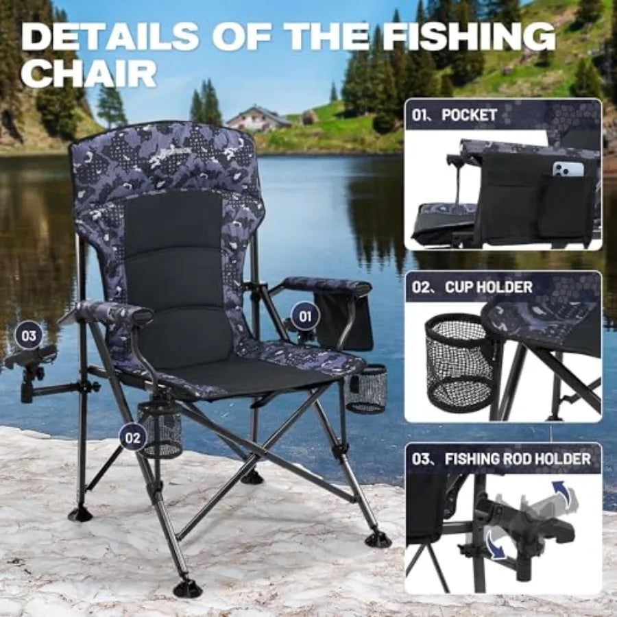 Oversized Folding Fishing Chair With Rod Holder And Cup Holder
