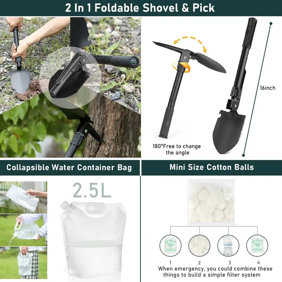 262Pcs Survival Gear Kit With First Aid Pouch And Bag