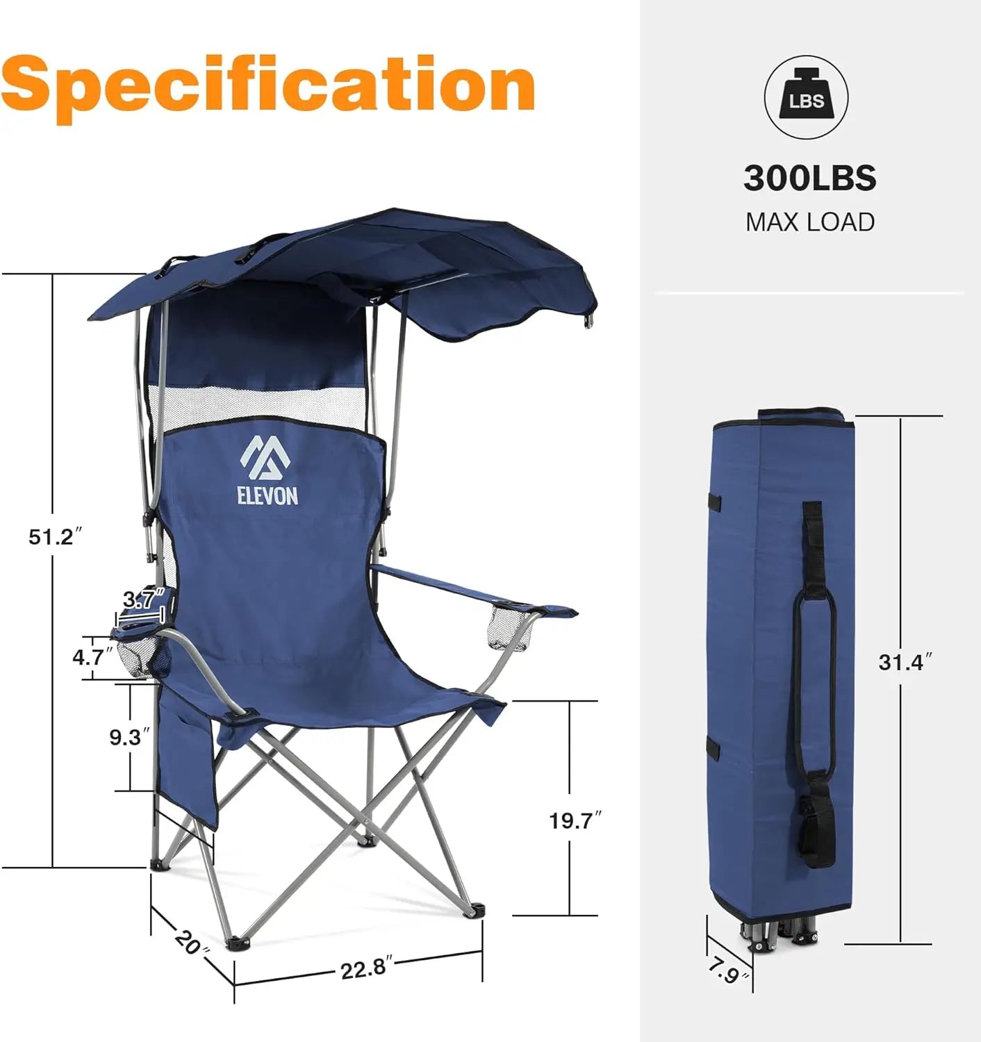 Camping Folding Chair With Canopy Cup Holder Carry Bag