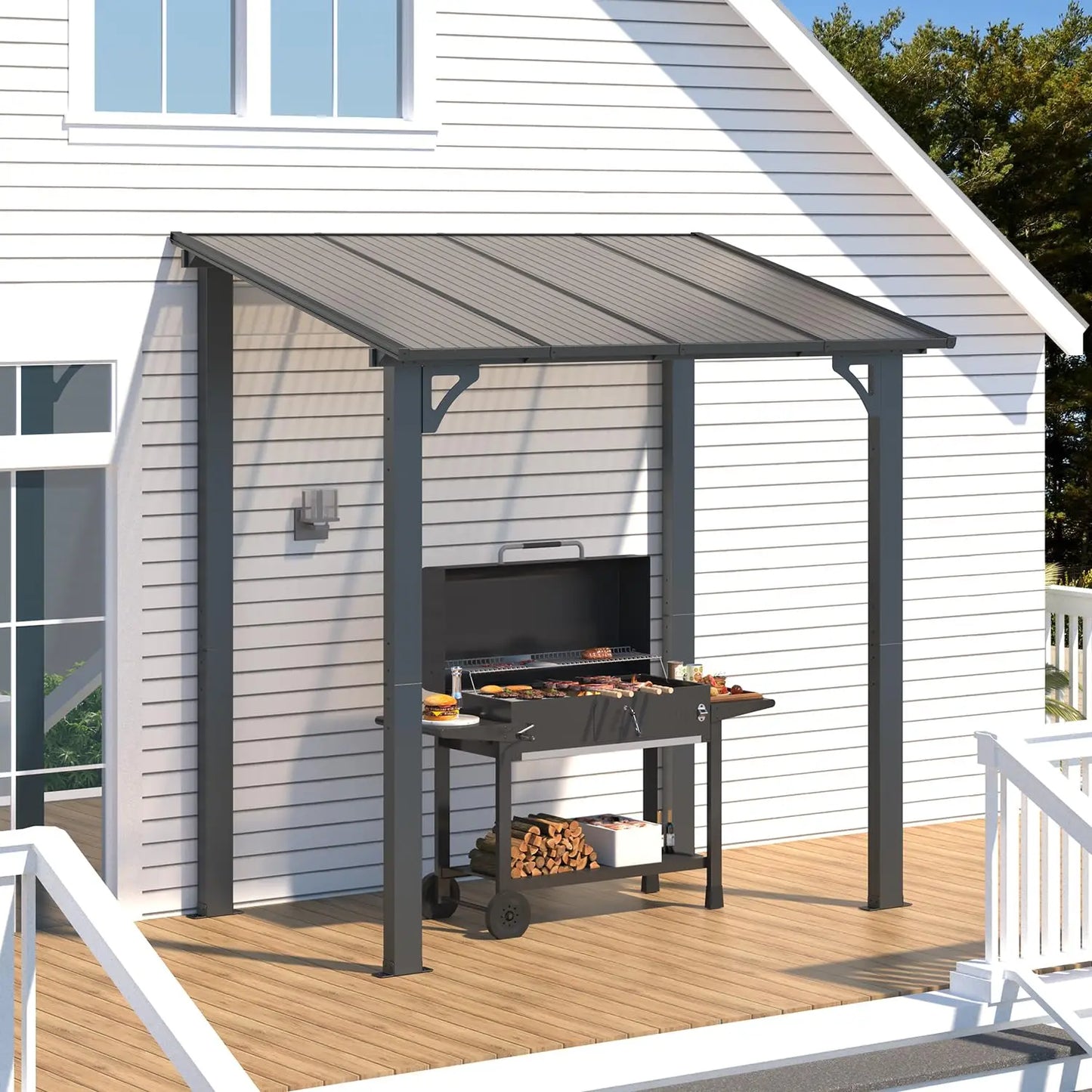 Lean To Hardtop Gazebo Shelter With Roof For Patio