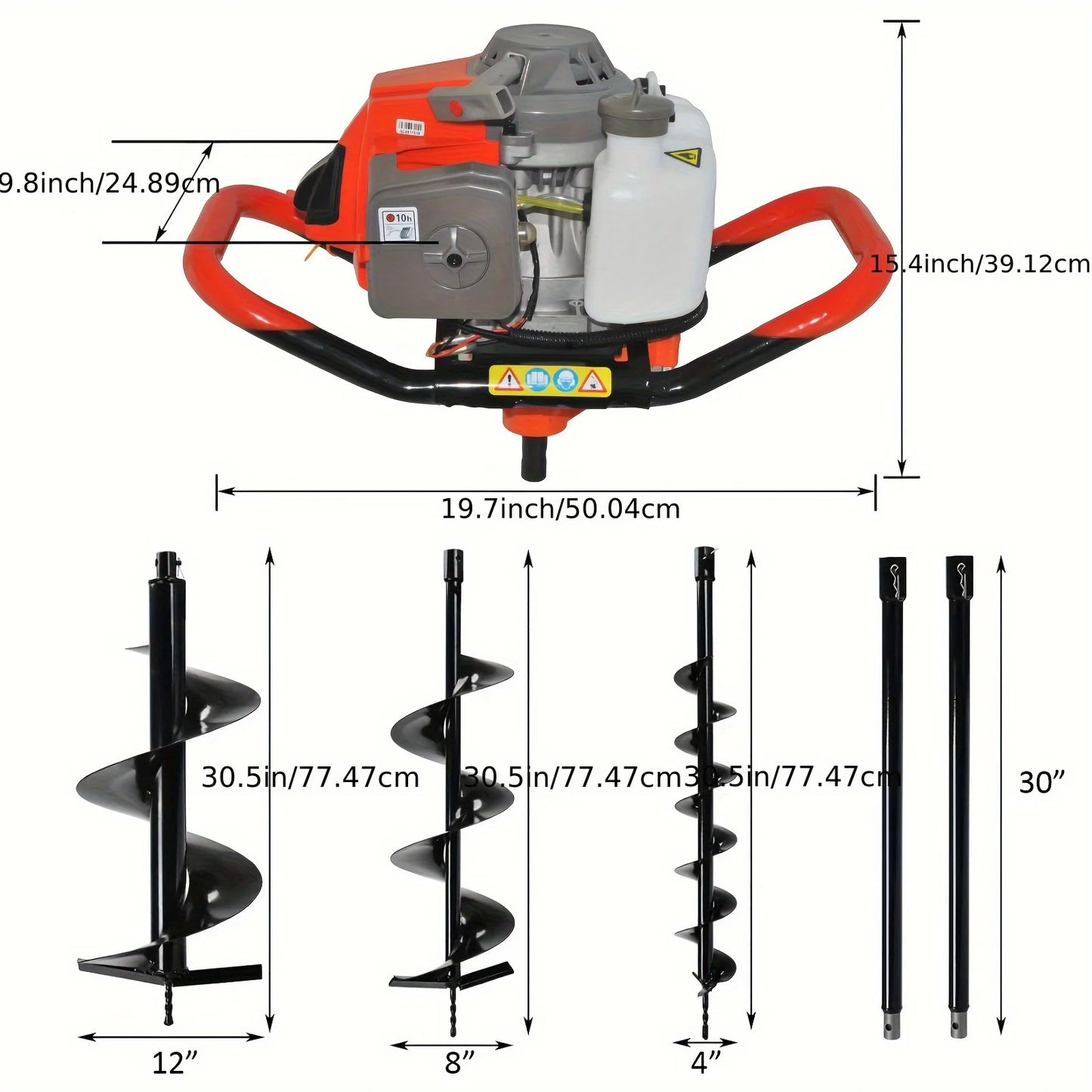 Earth Auger Post Hole Digger With 2 Extensions And Bits