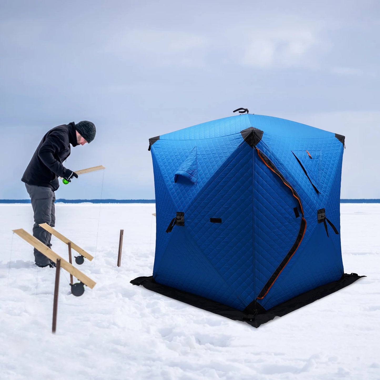 Ice Fishing Insulated Tent 1-2 Person Shelter Portable Windproof Camping Storage