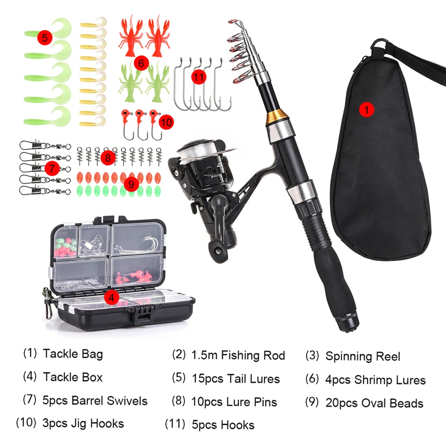 Telescopic Fishing Rod And Spinning Reel Combo Kit With Lures Storage Bag