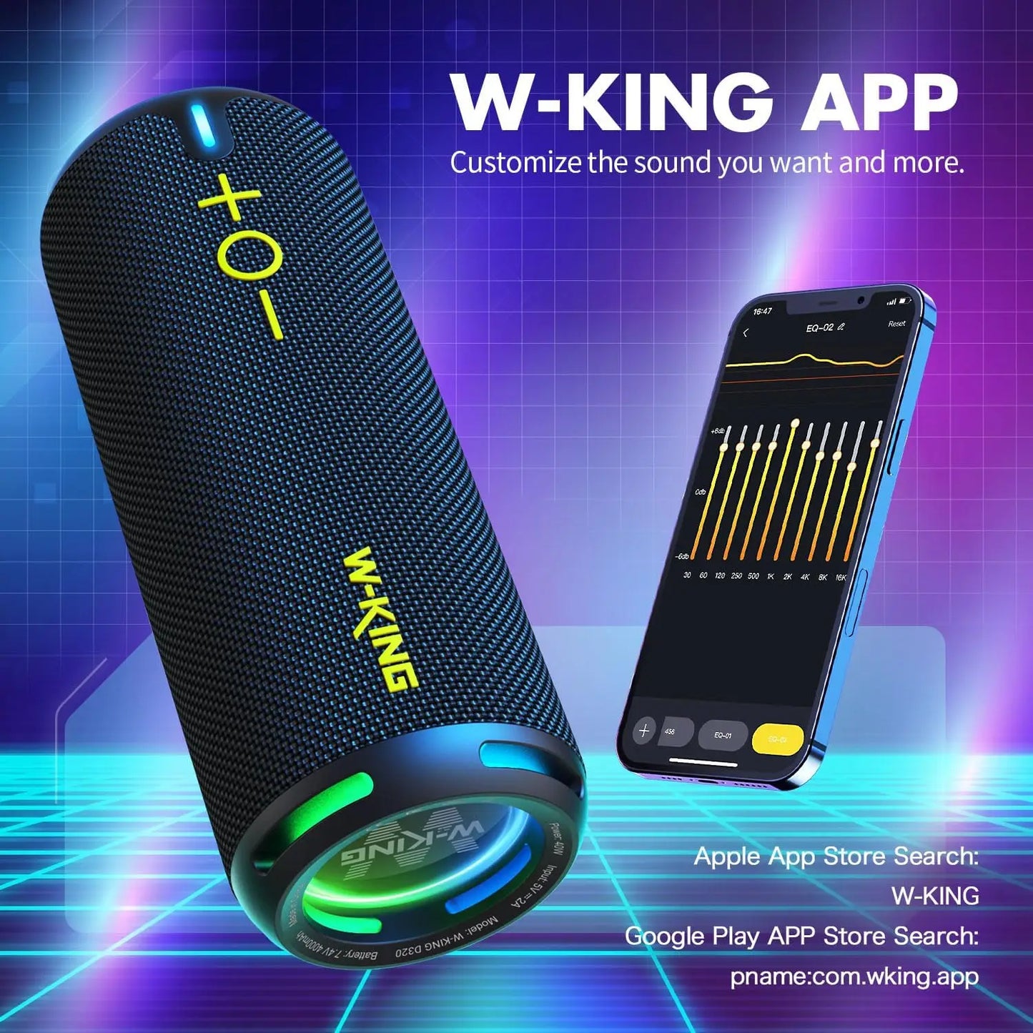 W-King 40W Portable Speaker IP67 Waterproof APP Control
