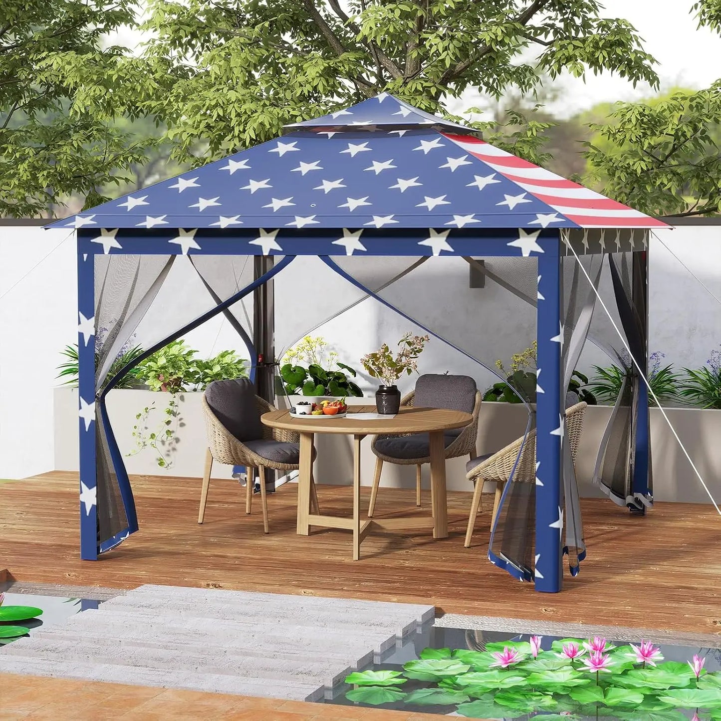 Pop Up Gazebo Portable Canopy Vented Top Mesh Netting Sidewalls