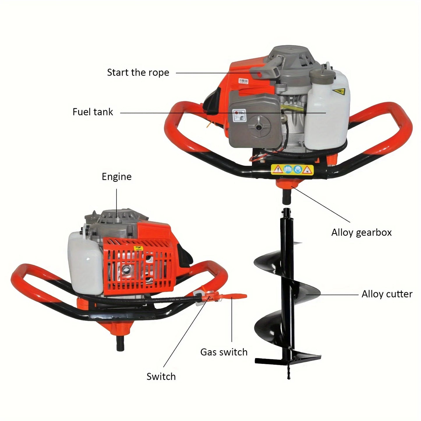 Earth Auger Post Hole Digger With 2 Extensions And Bits