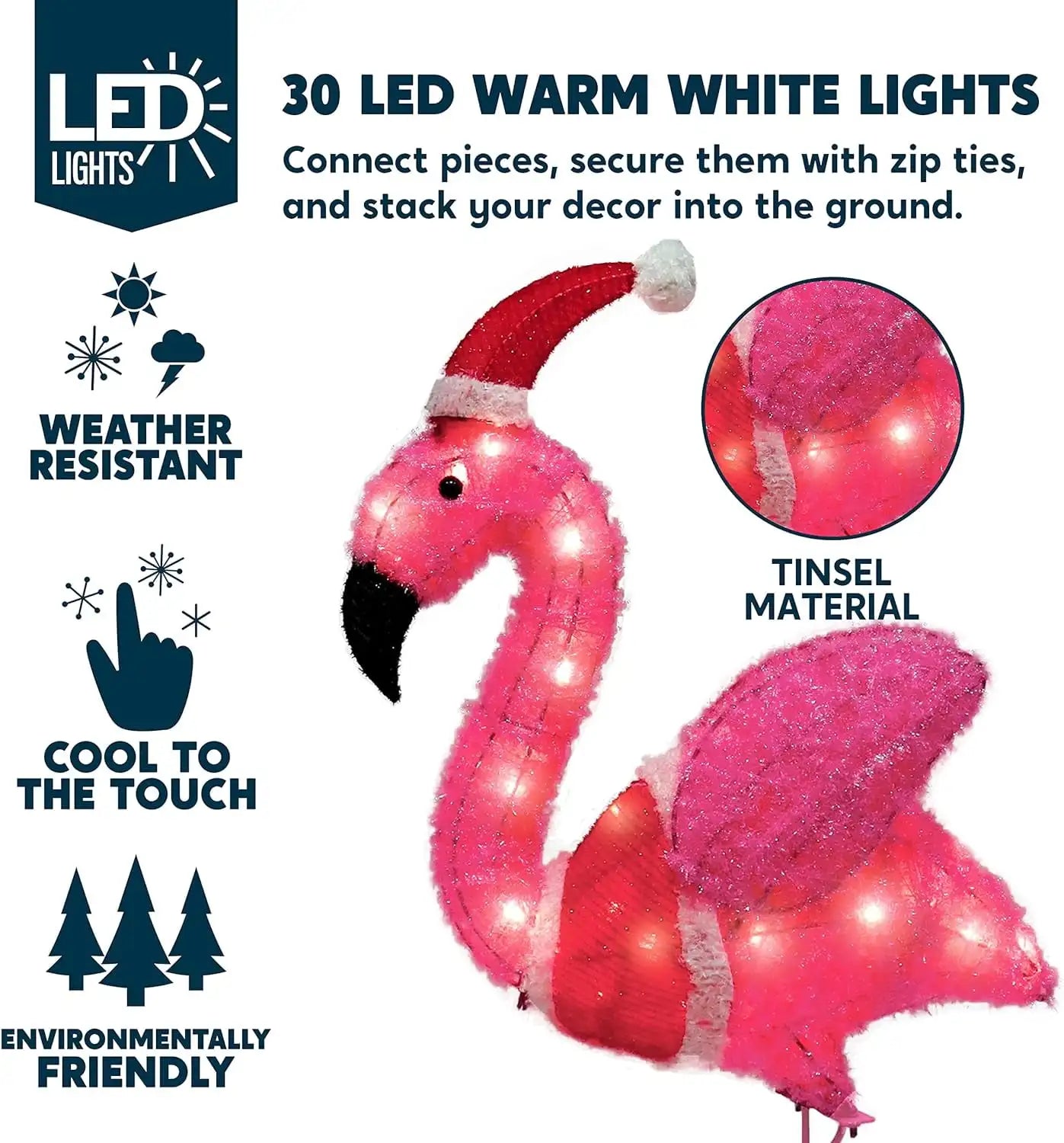 Joyfy Flamingo Yard Light With 30 LED Christmas Outdoor Decoration