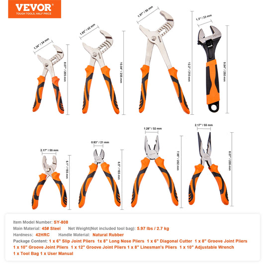 SucceBuy Pliers Set Linesman Long Nose Diagonal Cutter