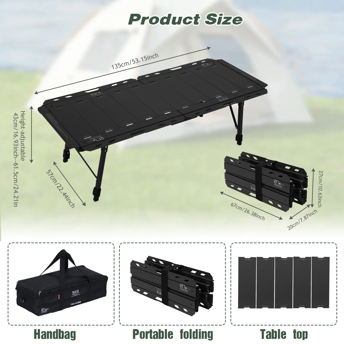 Foldable Camping Table 120kg Load Capacity Carry Bag