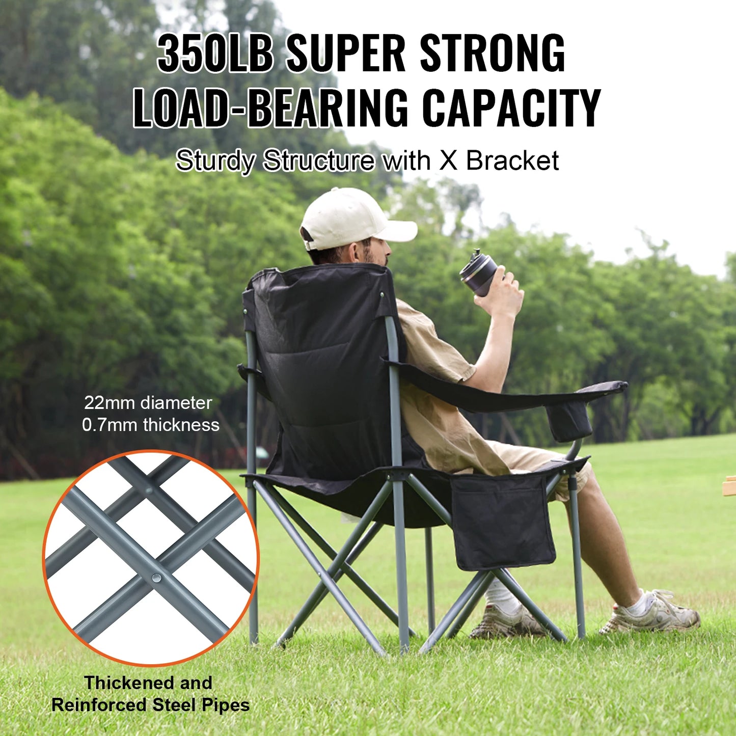 VEVOR Portable Camping Folding Chair With Quad Lumbar And Side Pockets