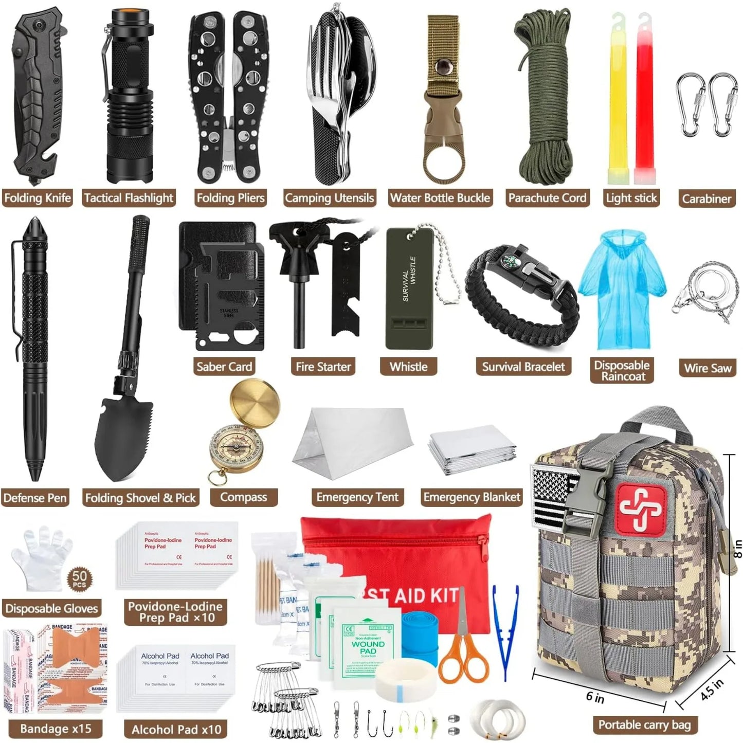 238 Piece Emergency Survival Kit With MOLLE Pouch And Tent