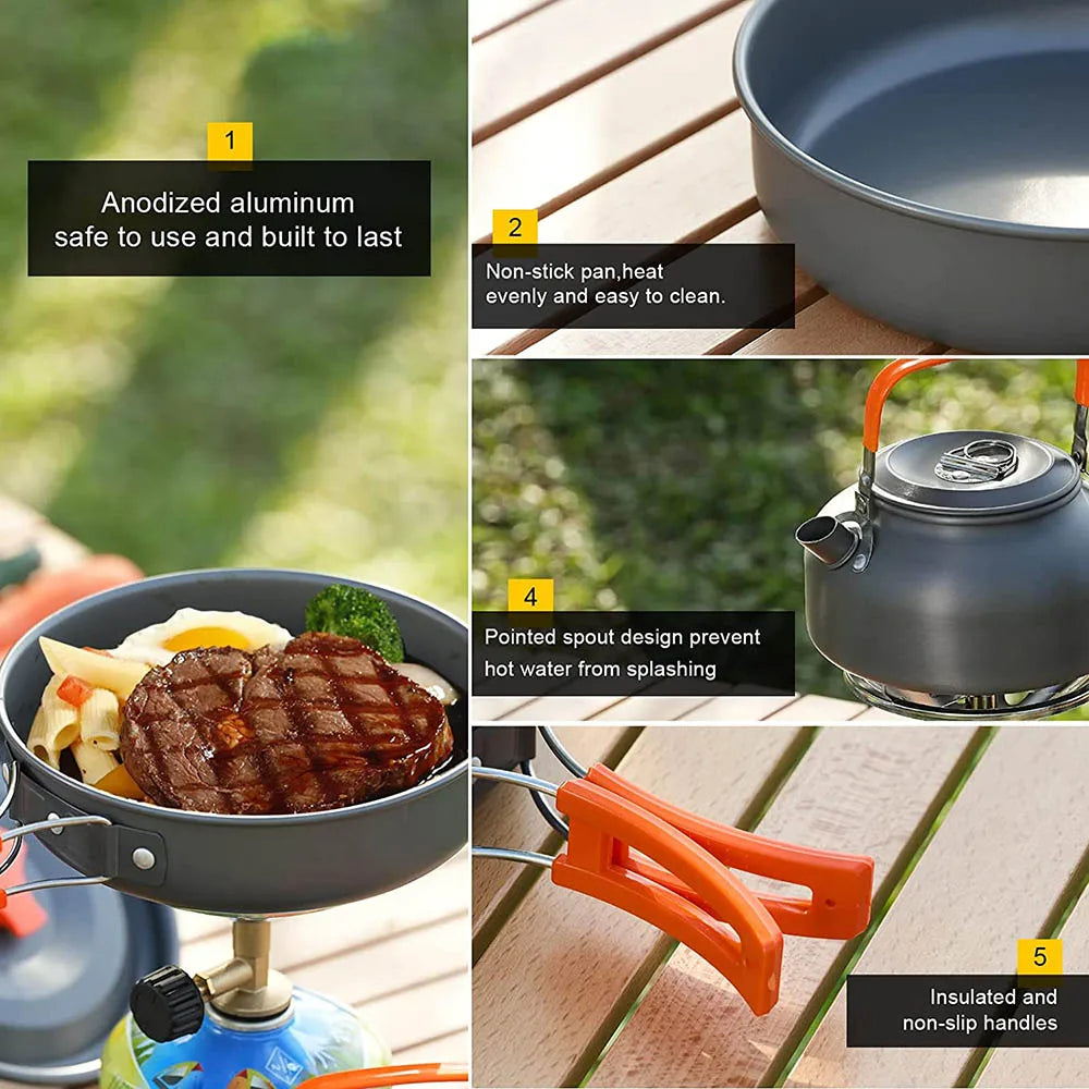 Portable Camping Cookware Set For Backpacking Pot And Pan Kit
