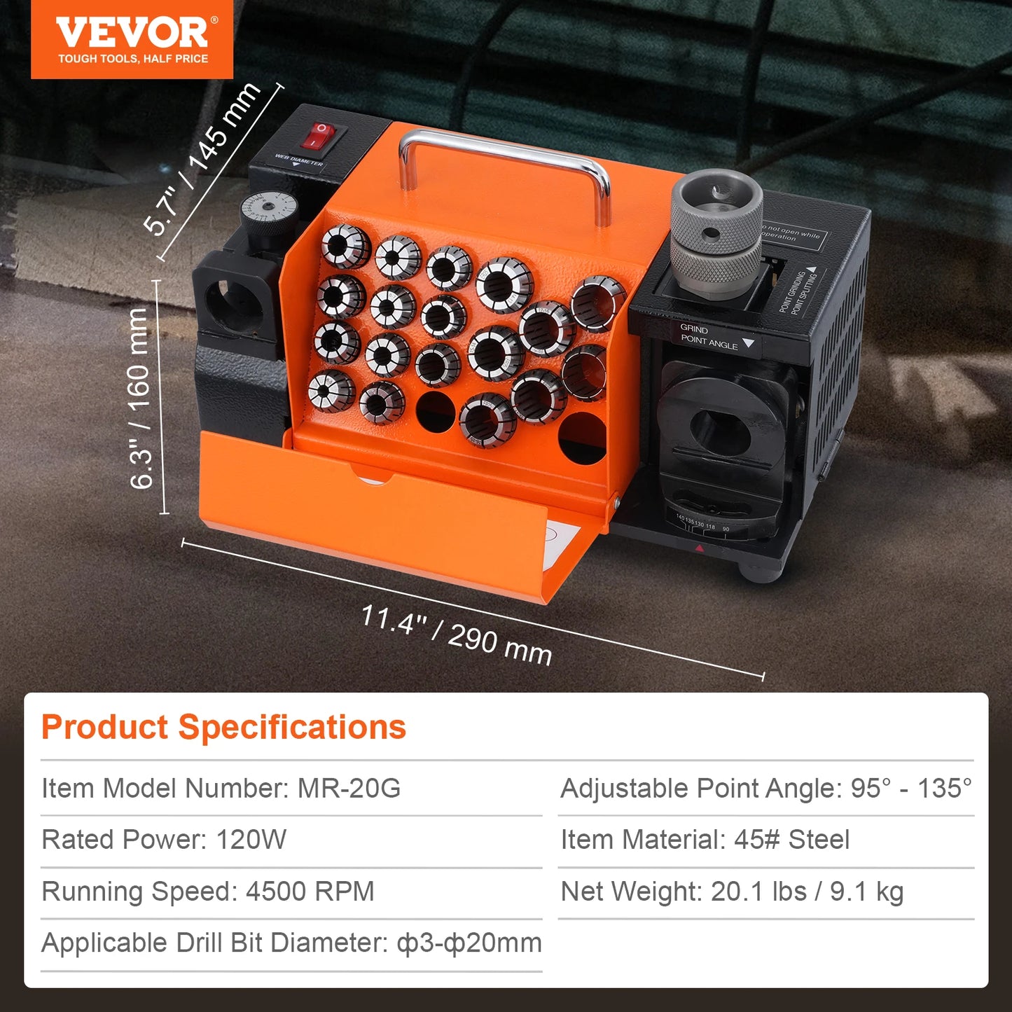 Drill Bits Sharpener 3-13mm Mill Grinder With 11 Collets