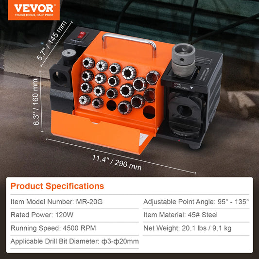 Drill Bits Sharpener 3-13mm Mill Grinder With 11 Collets