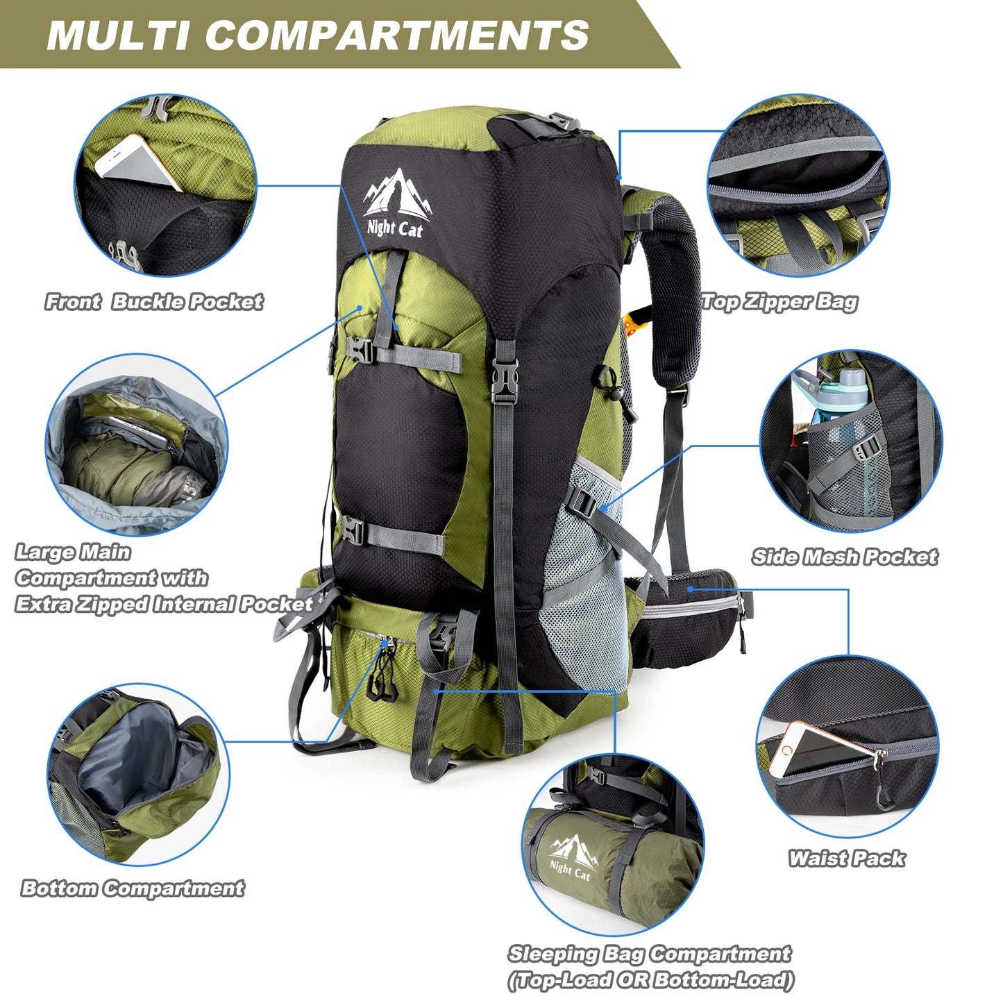 NONECN Hiking Backpack Unisex Lightweight Waterproof Outdoor Travel Pack