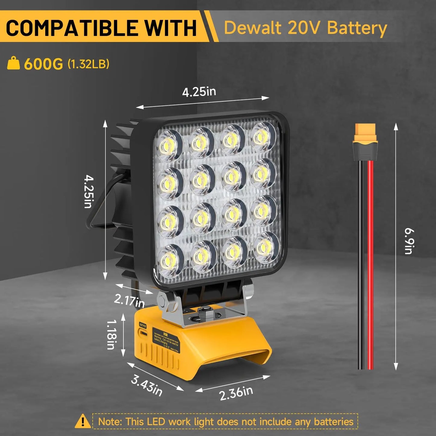 LED Work Light 48W 4800LM Compatible With DeWalt 20V Battery