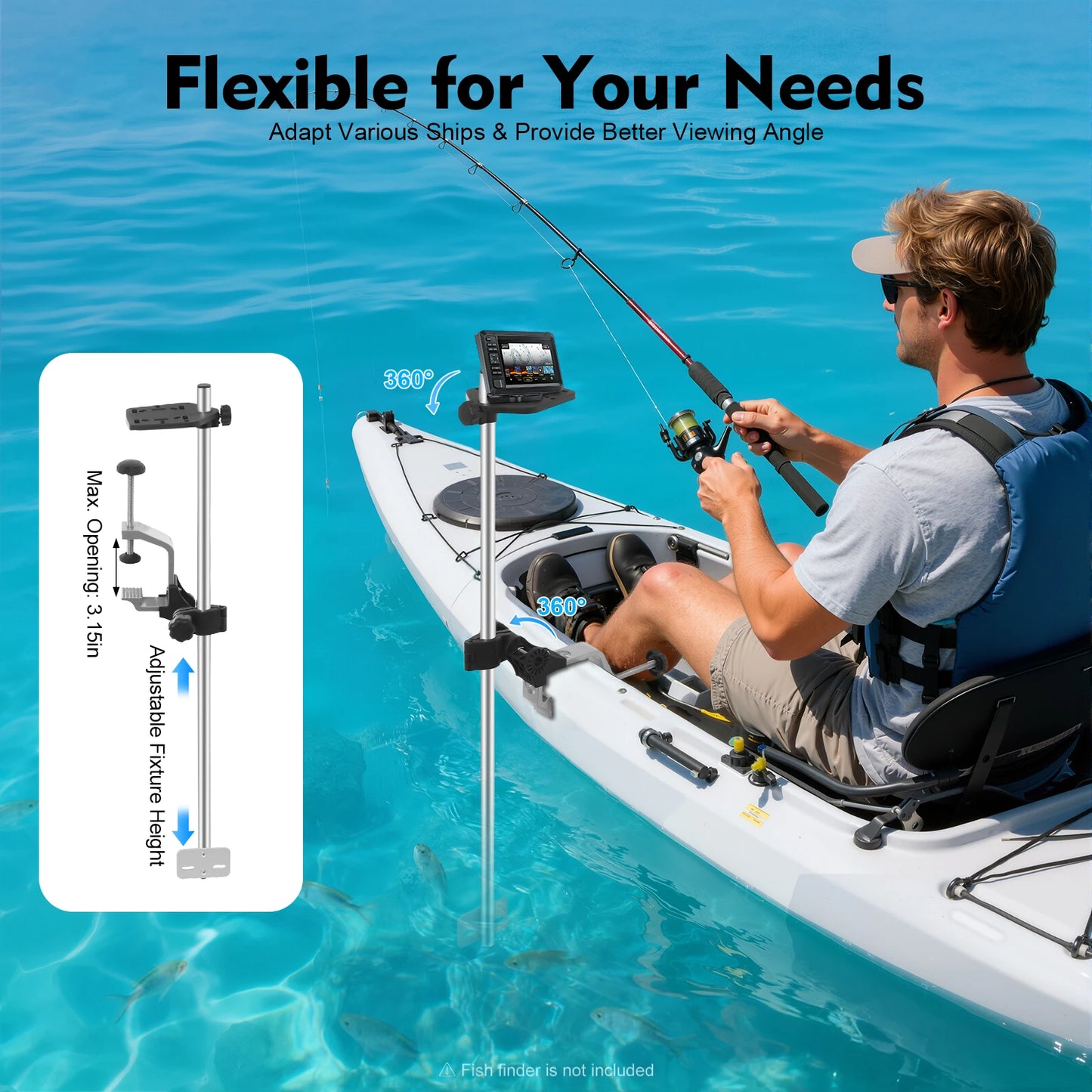 Portable Transducer Mount 360 Rotating Fish Finder Pole Mount