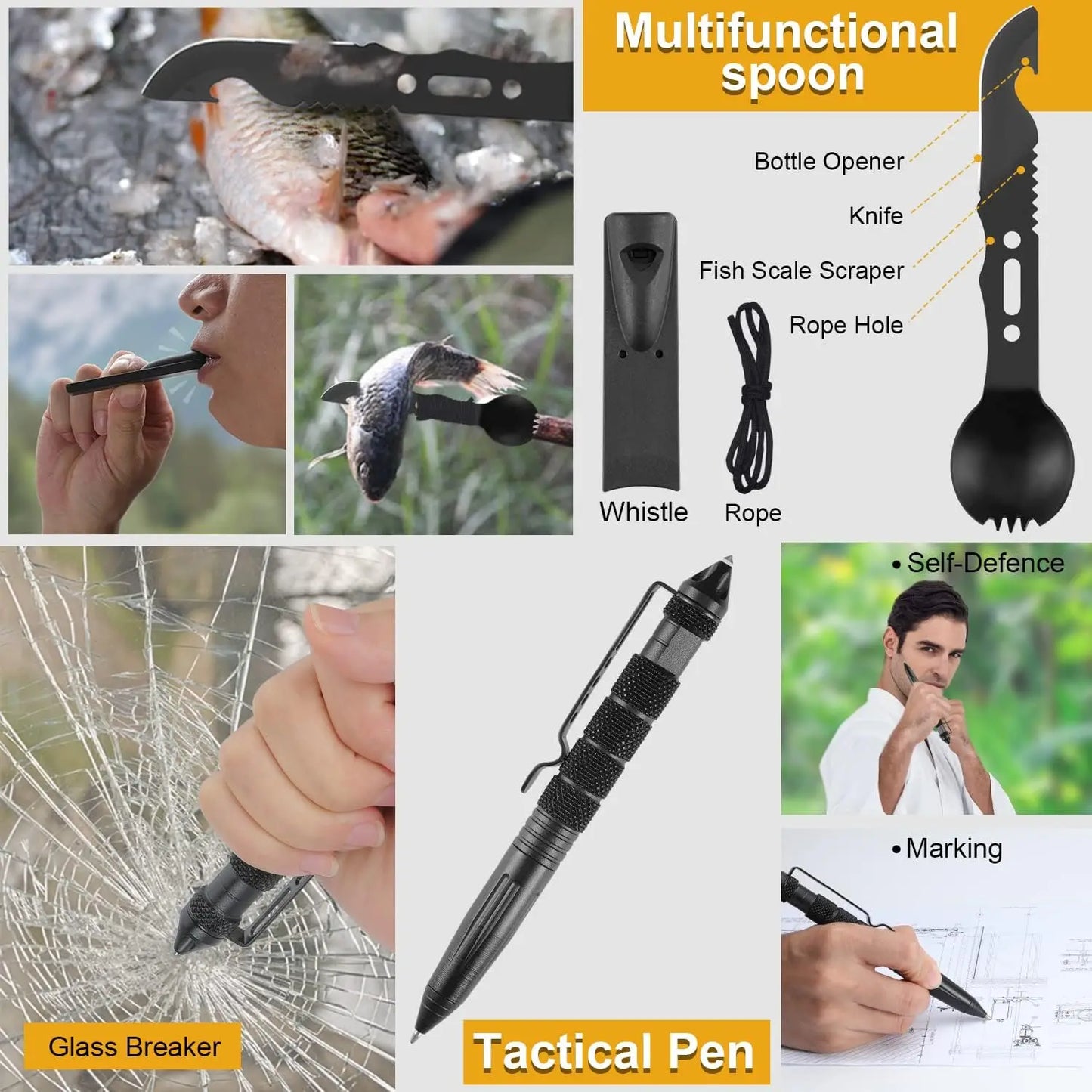 19-in-1 Survival Kit Emergency Gear With Compass And Whistle