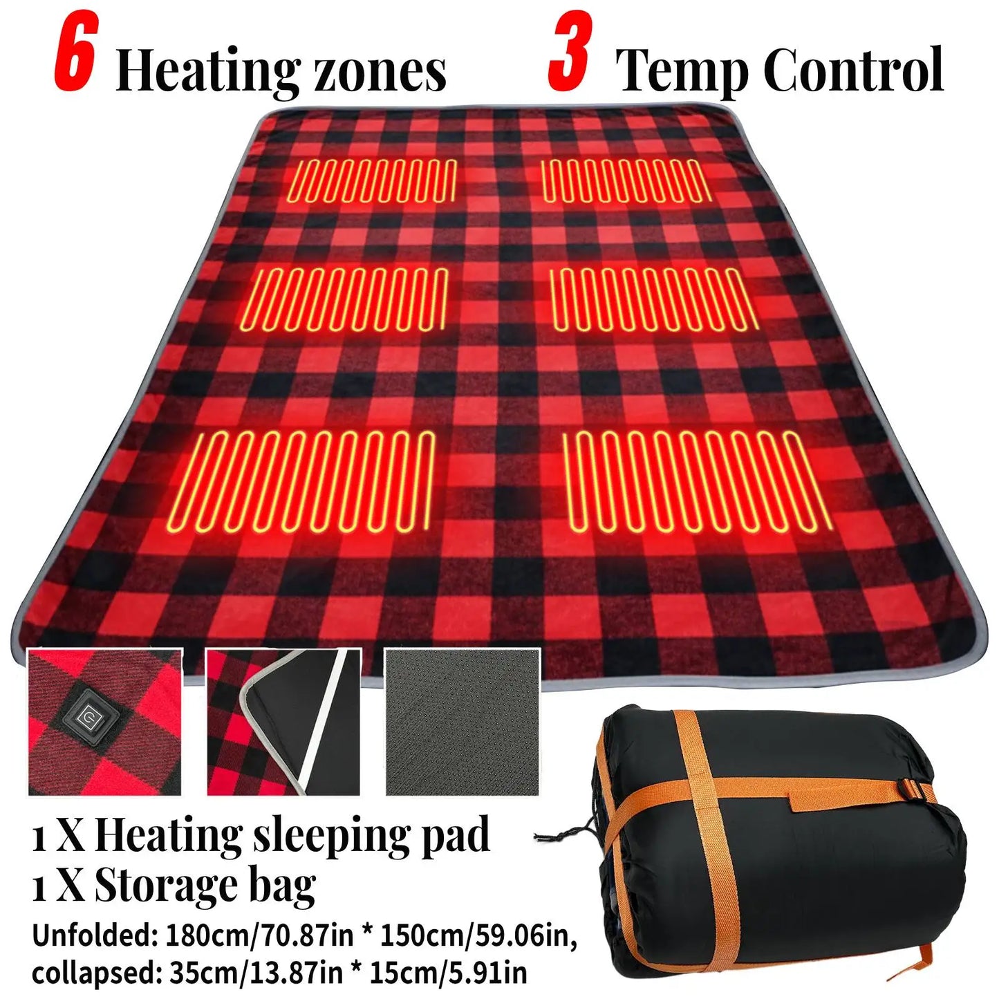 Winter Camping Electric Heating Sleeping Pad Three USB Temperature Settings