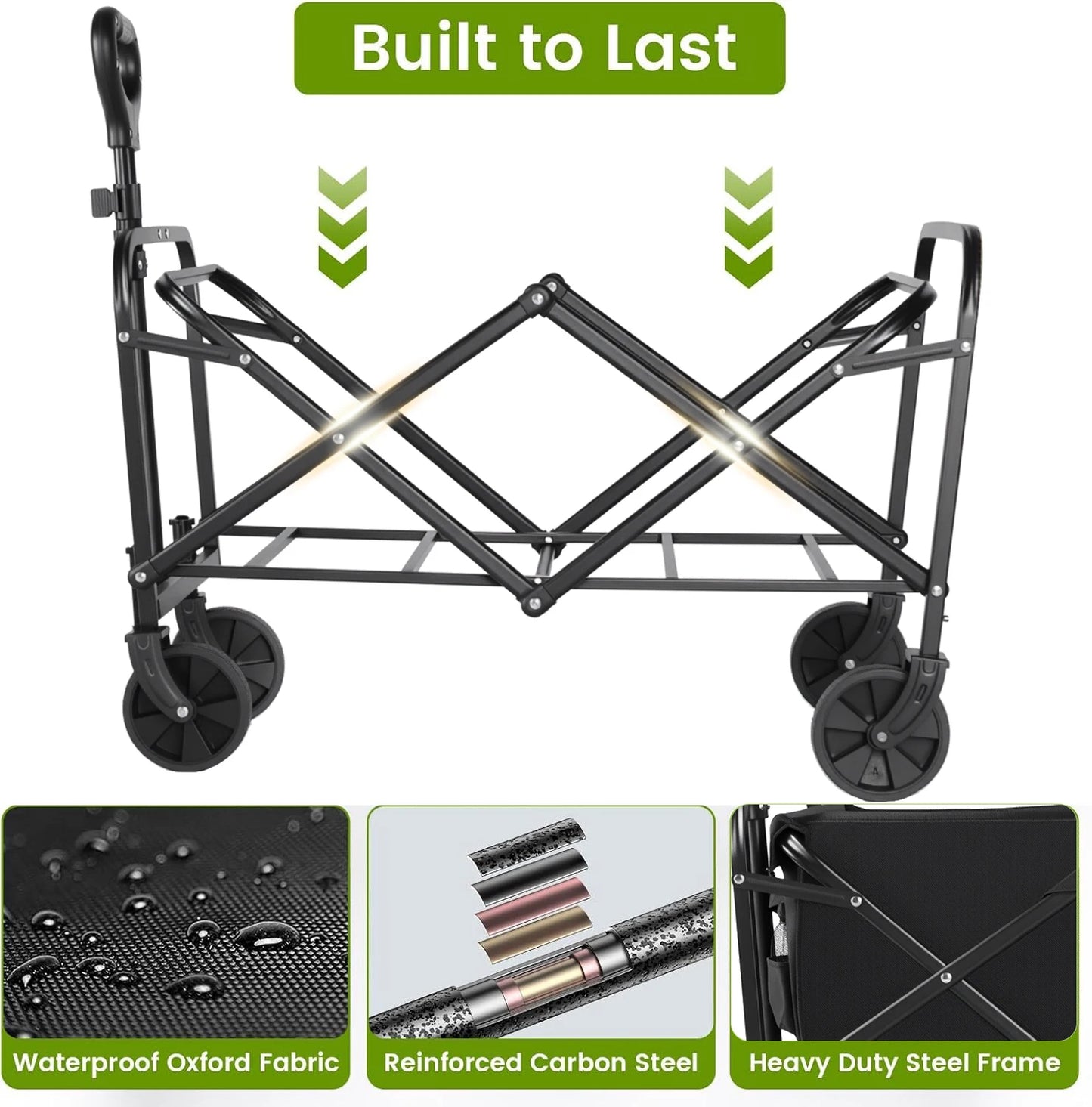 Heavy Duty Foldable Wagon Cart For Groceries And Beach With All Terrain Wheels