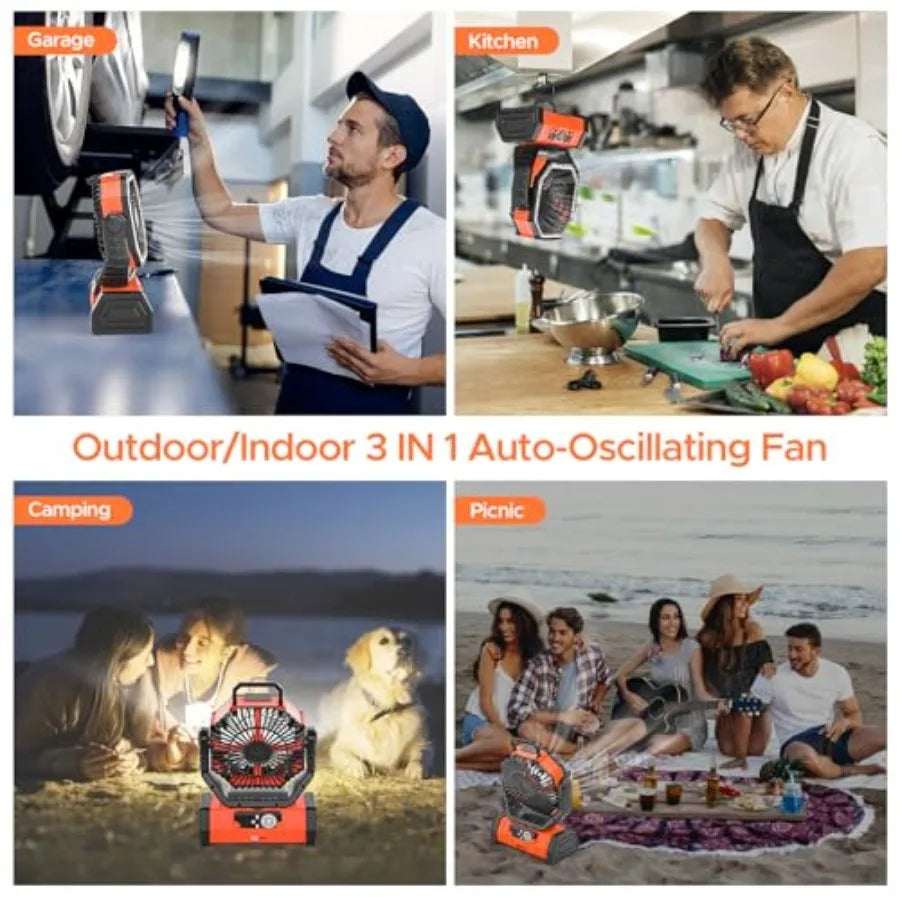 Rechargeable Portable Camping Fan With LED Lantern 20000mAh Battery