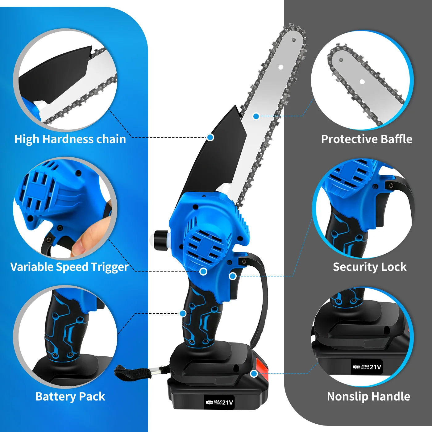 20V Cordless Chainsaw With Batteries And Chains For Wood Cutting