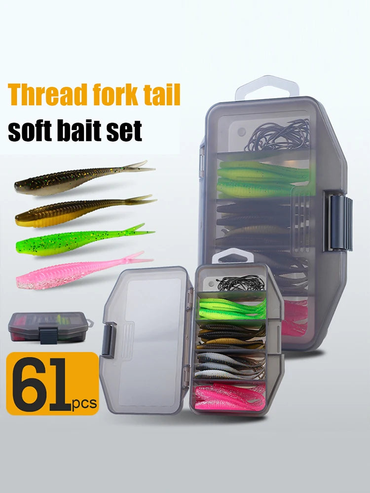 Artificial Lure Set Fork Tail Wobbler Hooks Fishing Tackle Box