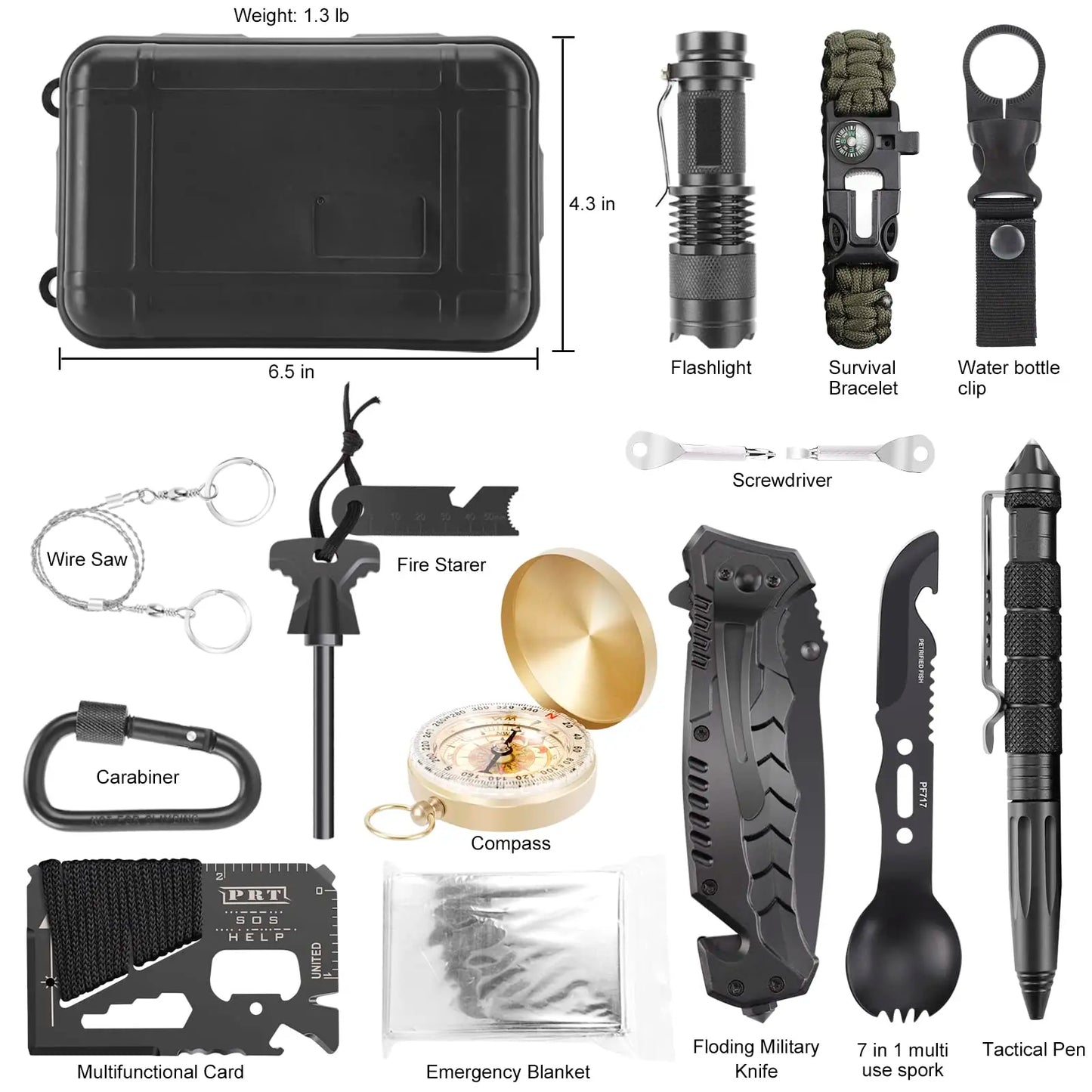 16 In 1 Survival Kit With Multi Tool For Camping And Outdoors