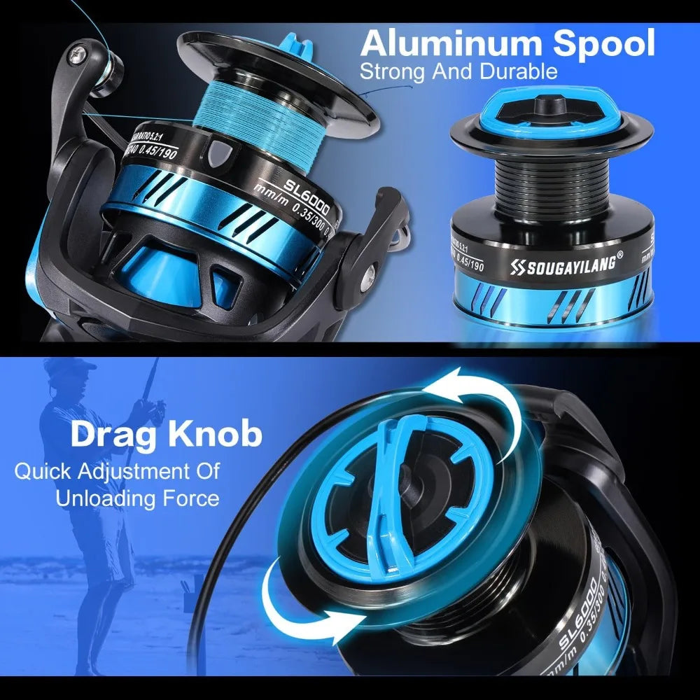 Saltwater Rod And Reel Combo Spinning With 5000 Reel