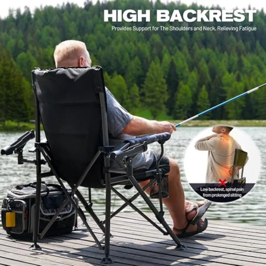 Oversized Folding Fishing Chair With Rod Holder And Cup Holder