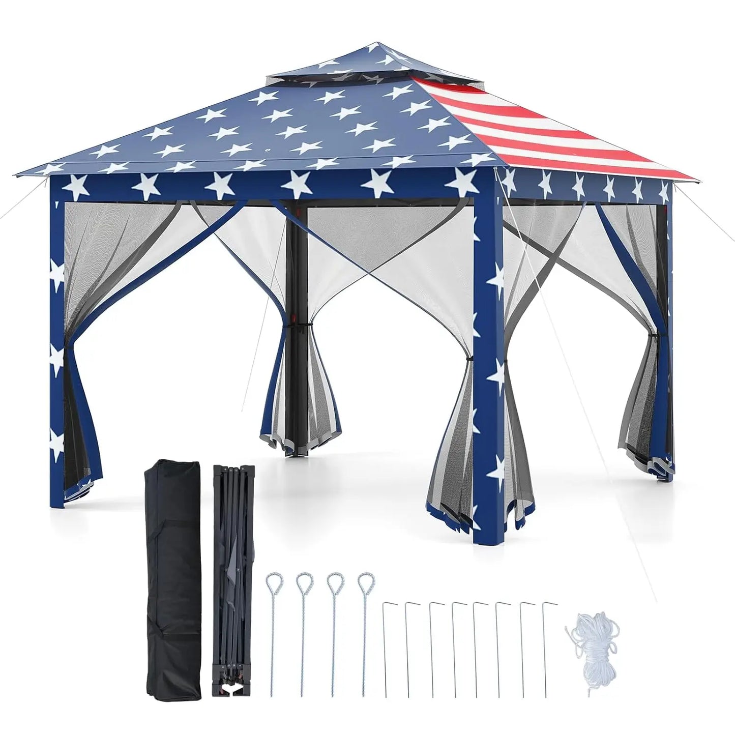 Pop Up Gazebo Portable Canopy Vented Top Mesh Netting Sidewalls